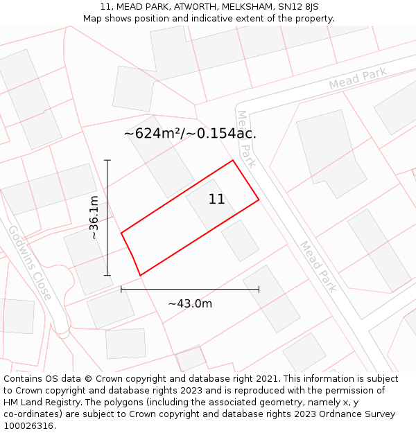 11, MEAD PARK, ATWORTH, MELKSHAM, SN12 8JS: Plot and title map