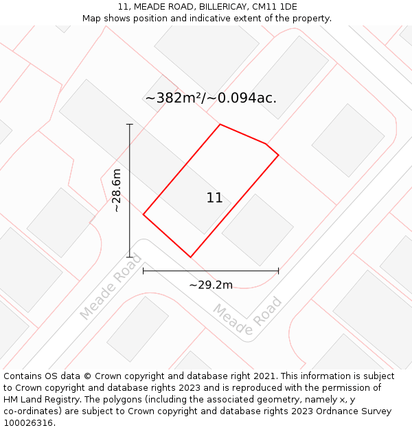 11, MEADE ROAD, BILLERICAY, CM11 1DE: Plot and title map
