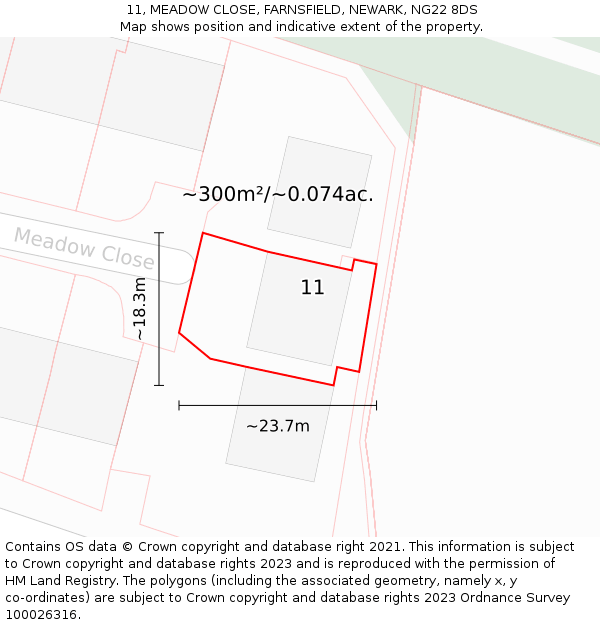 11, MEADOW CLOSE, FARNSFIELD, NEWARK, NG22 8DS: Plot and title map