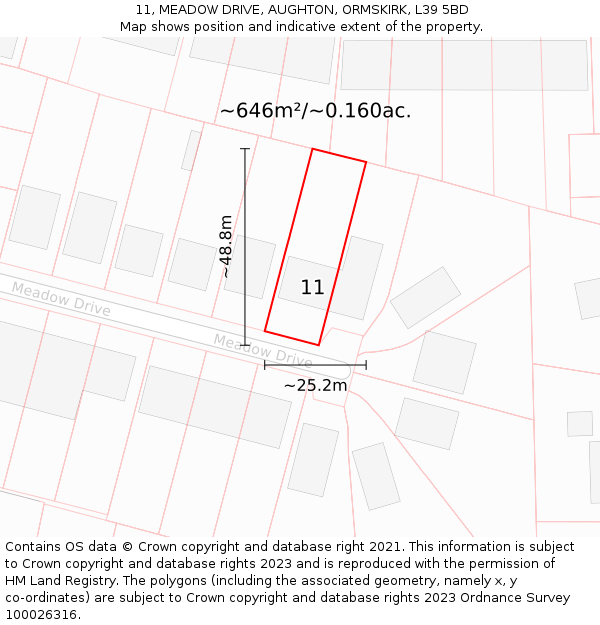 11, MEADOW DRIVE, AUGHTON, ORMSKIRK, L39 5BD: Plot and title map