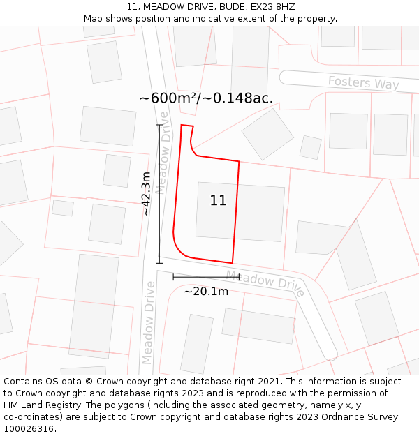 11, MEADOW DRIVE, BUDE, EX23 8HZ: Plot and title map