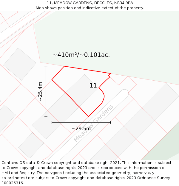 11, MEADOW GARDENS, BECCLES, NR34 9PA: Plot and title map