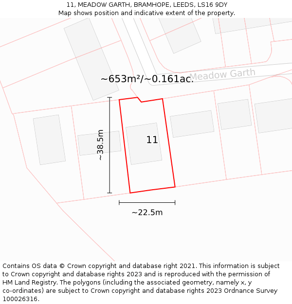 11, MEADOW GARTH, BRAMHOPE, LEEDS, LS16 9DY: Plot and title map