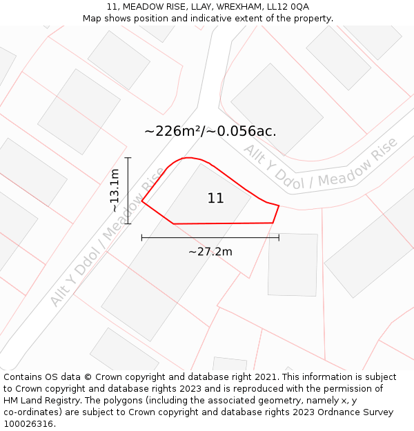 11, MEADOW RISE, LLAY, WREXHAM, LL12 0QA: Plot and title map