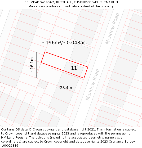 11, MEADOW ROAD, RUSTHALL, TUNBRIDGE WELLS, TN4 8UN: Plot and title map