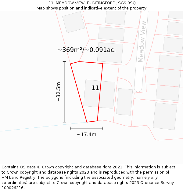 11, MEADOW VIEW, BUNTINGFORD, SG9 9SQ: Plot and title map