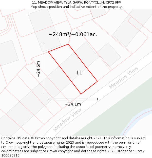 11, MEADOW VIEW, TYLA GARW, PONTYCLUN, CF72 9FP: Plot and title map