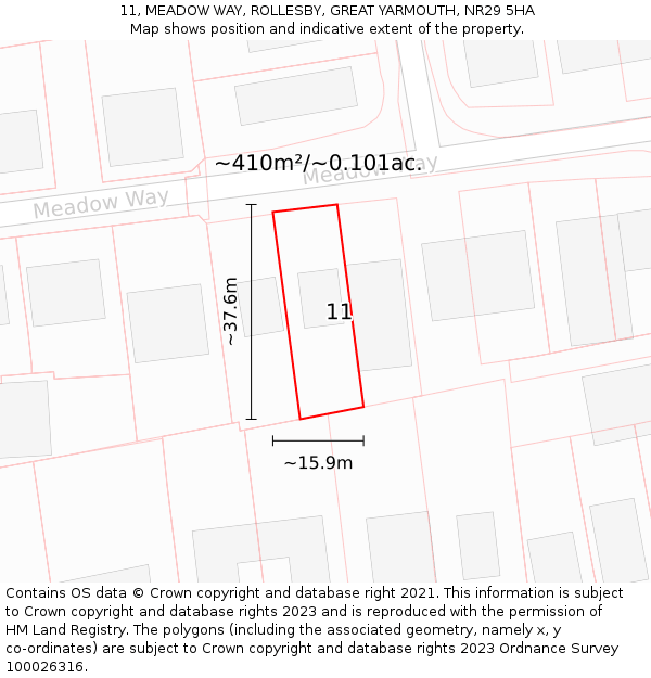 11, MEADOW WAY, ROLLESBY, GREAT YARMOUTH, NR29 5HA: Plot and title map