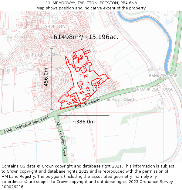 11, MEADOWAY, TARLETON, PRESTON, PR4 6NA: Plot and title map