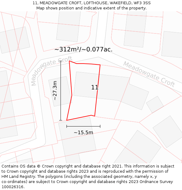11, MEADOWGATE CROFT, LOFTHOUSE, WAKEFIELD, WF3 3SS: Plot and title map