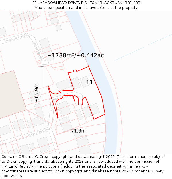 11, MEADOWHEAD DRIVE, RISHTON, BLACKBURN, BB1 4RD: Plot and title map