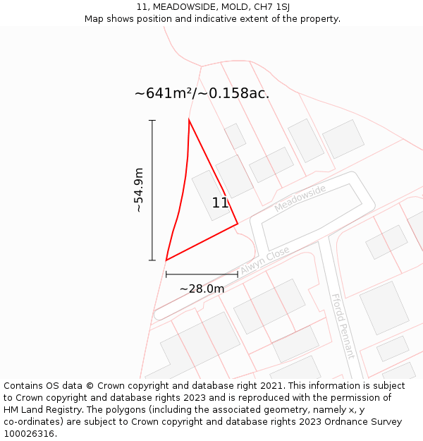 11, MEADOWSIDE, MOLD, CH7 1SJ: Plot and title map