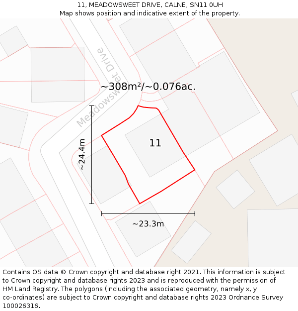 11, MEADOWSWEET DRIVE, CALNE, SN11 0UH: Plot and title map