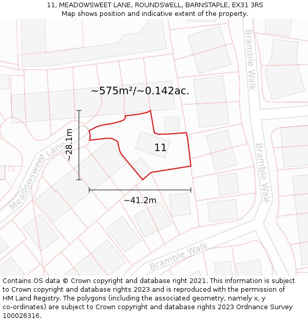 11, MEADOWSWEET LANE, ROUNDSWELL, BARNSTAPLE, EX31 3RS: Plot and title map