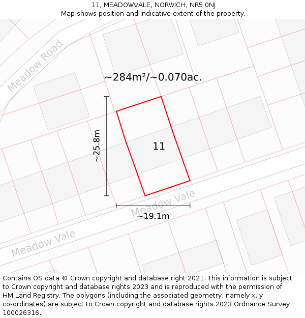 11, MEADOWVALE, NORWICH, NR5 0NJ: Plot and title map