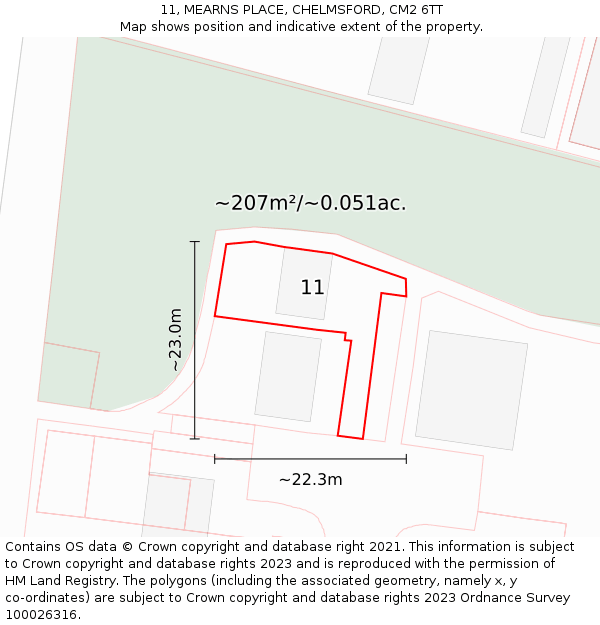 11, MEARNS PLACE, CHELMSFORD, CM2 6TT: Plot and title map
