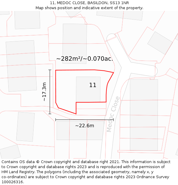 11, MEDOC CLOSE, BASILDON, SS13 1NR: Plot and title map