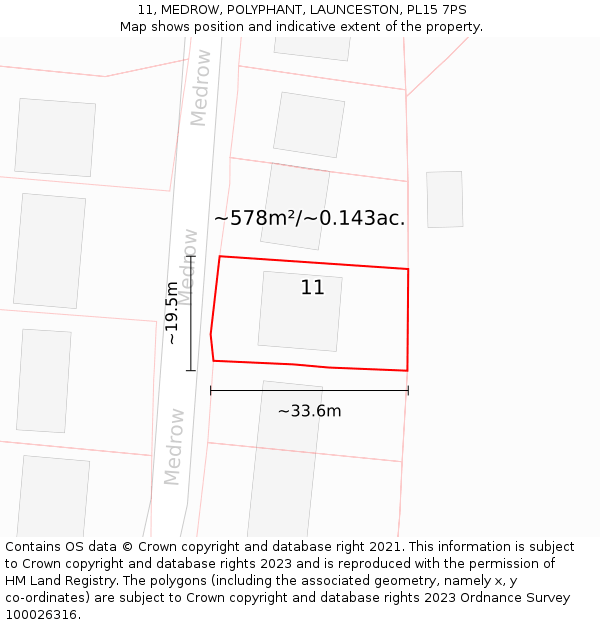 11, MEDROW, POLYPHANT, LAUNCESTON, PL15 7PS: Plot and title map