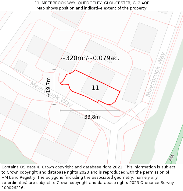 11, MEERBROOK WAY, QUEDGELEY, GLOUCESTER, GL2 4QE: Plot and title map