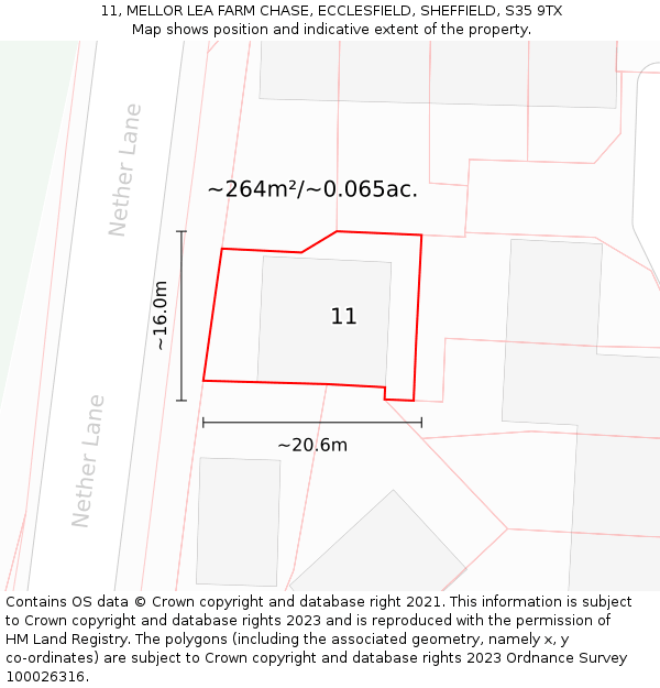 11, MELLOR LEA FARM CHASE, ECCLESFIELD, SHEFFIELD, S35 9TX: Plot and title map