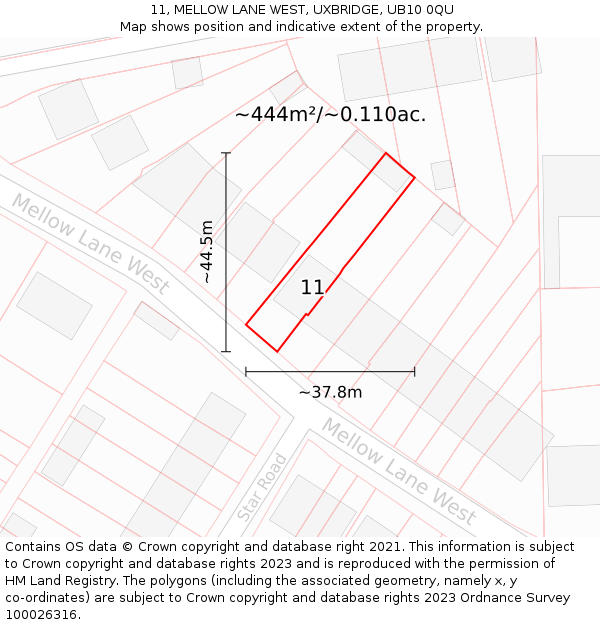 11, MELLOW LANE WEST, UXBRIDGE, UB10 0QU: Plot and title map