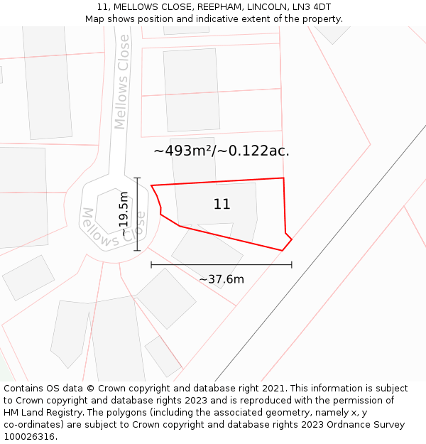 11, MELLOWS CLOSE, REEPHAM, LINCOLN, LN3 4DT: Plot and title map