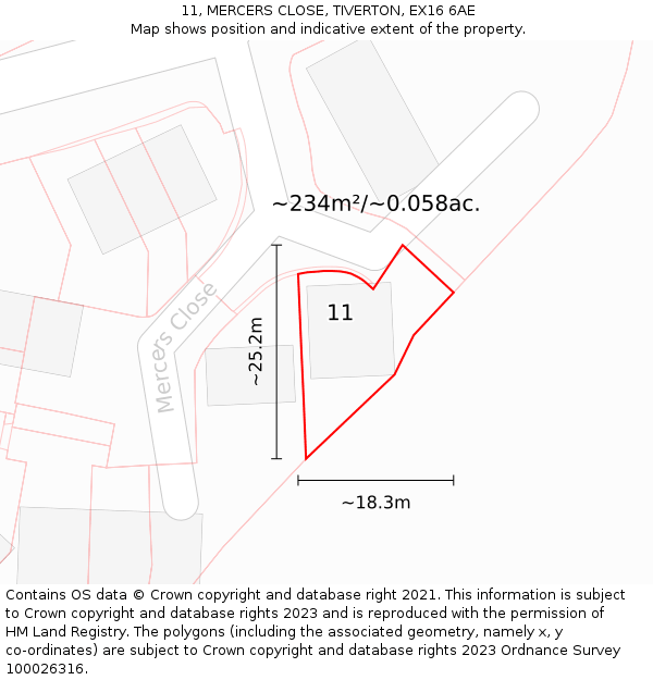 11, MERCERS CLOSE, TIVERTON, EX16 6AE: Plot and title map