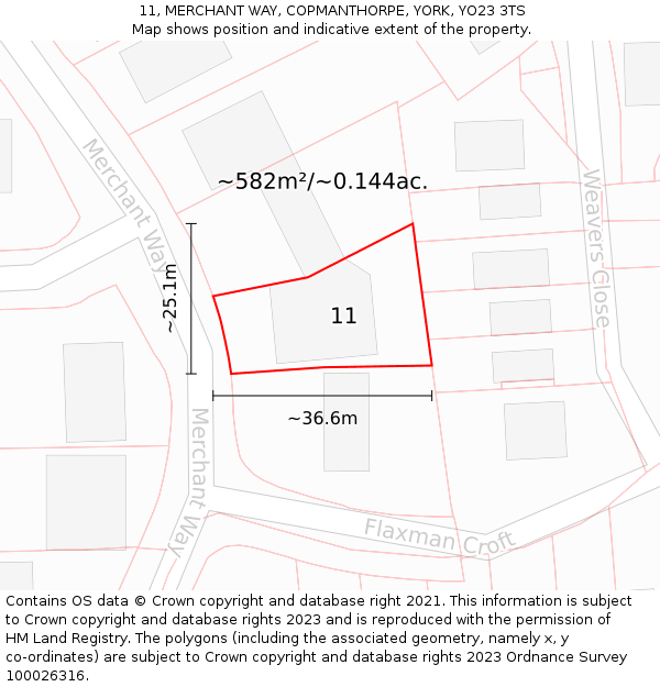 11, MERCHANT WAY, COPMANTHORPE, YORK, YO23 3TS: Plot and title map