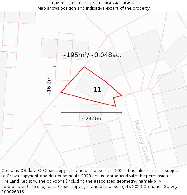 11, MERCURY CLOSE, NOTTINGHAM, NG6 0EL: Plot and title map