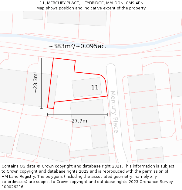 11, MERCURY PLACE, HEYBRIDGE, MALDON, CM9 4PN: Plot and title map
