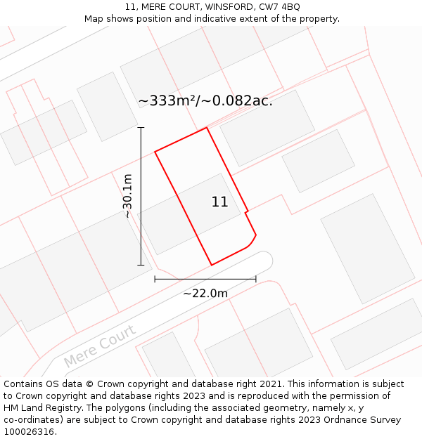 11, MERE COURT, WINSFORD, CW7 4BQ: Plot and title map