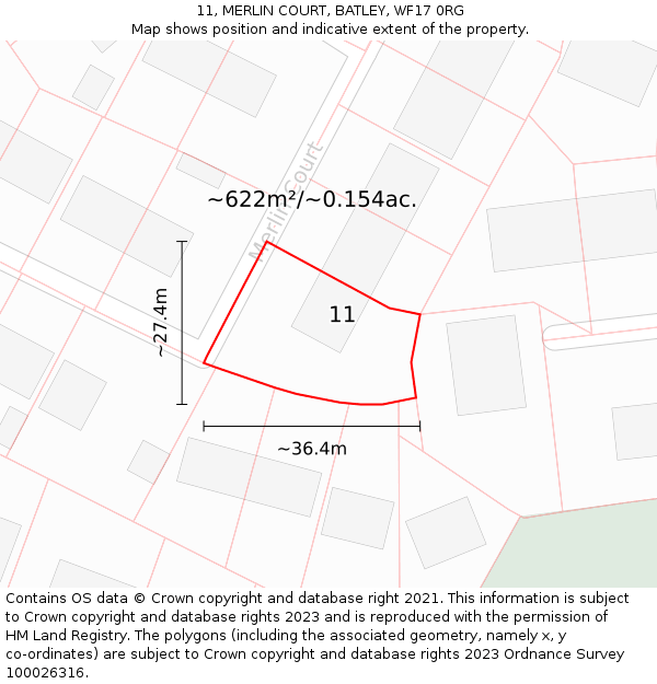 11, MERLIN COURT, BATLEY, WF17 0RG: Plot and title map