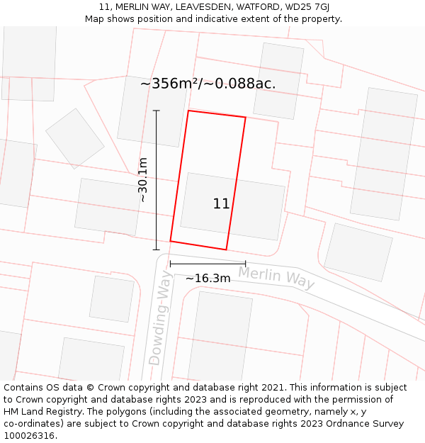 11, MERLIN WAY, LEAVESDEN, WATFORD, WD25 7GJ: Plot and title map