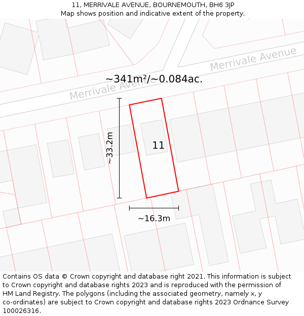 11, MERRIVALE AVENUE, BOURNEMOUTH, BH6 3JP: Plot and title map