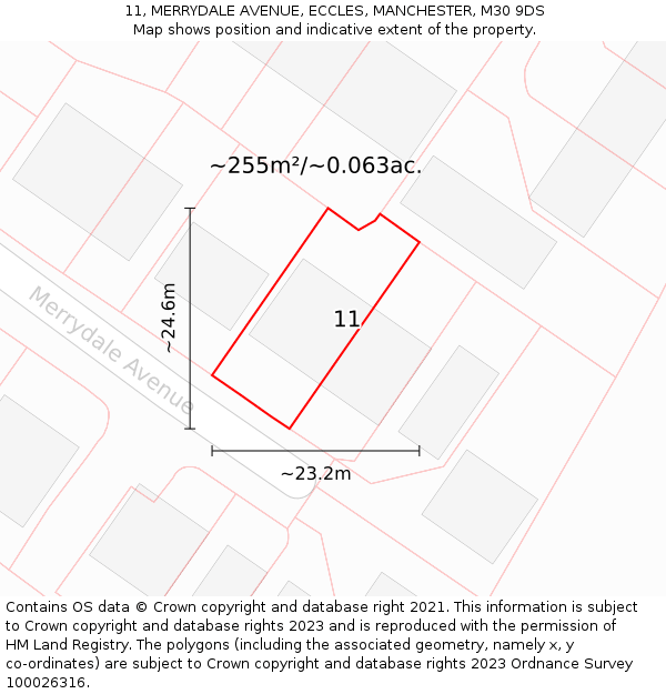 11, MERRYDALE AVENUE, ECCLES, MANCHESTER, M30 9DS: Plot and title map