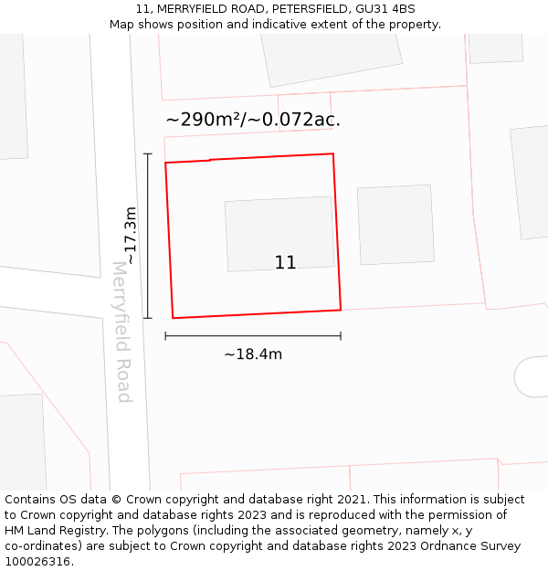 11, MERRYFIELD ROAD, PETERSFIELD, GU31 4BS: Plot and title map