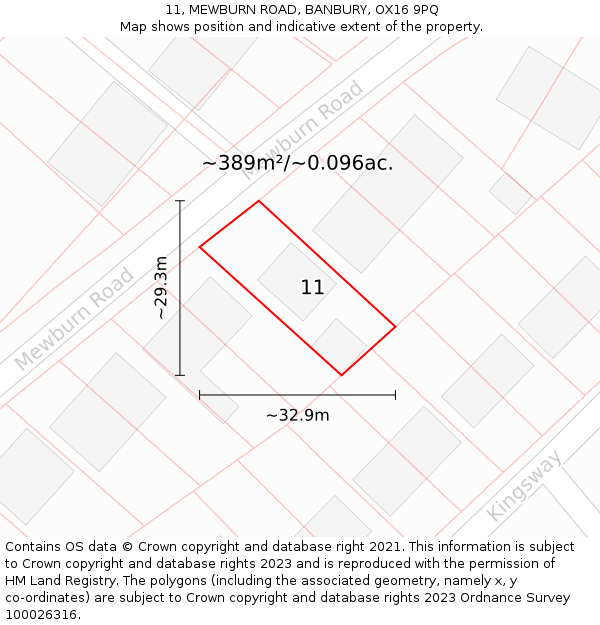 11, MEWBURN ROAD, BANBURY, OX16 9PQ: Plot and title map