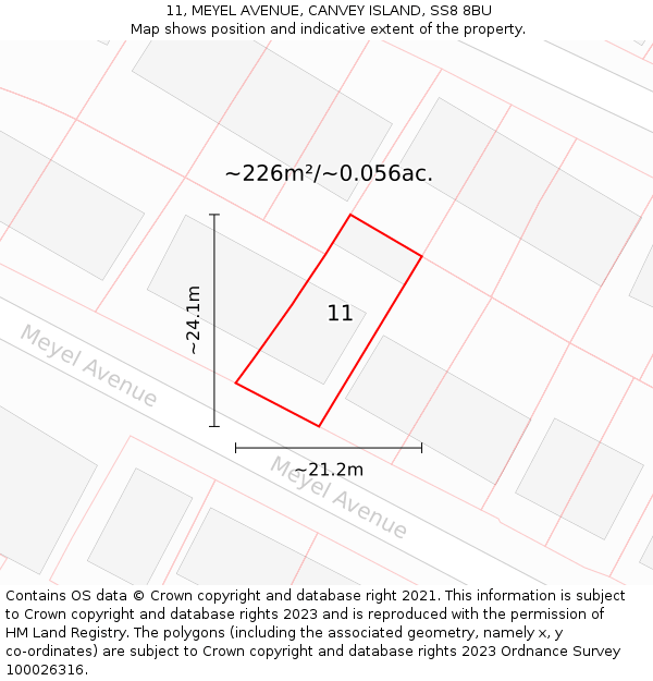 11, MEYEL AVENUE, CANVEY ISLAND, SS8 8BU: Plot and title map