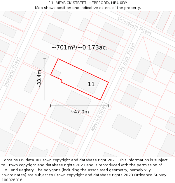 11, MEYRICK STREET, HEREFORD, HR4 0DY: Plot and title map