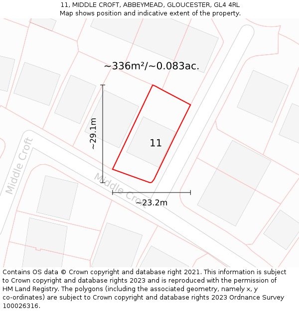 11, MIDDLE CROFT, ABBEYMEAD, GLOUCESTER, GL4 4RL: Plot and title map
