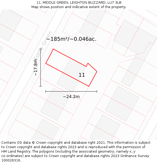 11, MIDDLE GREEN, LEIGHTON BUZZARD, LU7 3LB: Plot and title map