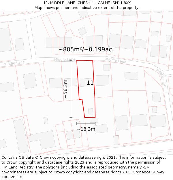 11, MIDDLE LANE, CHERHILL, CALNE, SN11 8XX: Plot and title map