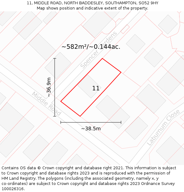 11, MIDDLE ROAD, NORTH BADDESLEY, SOUTHAMPTON, SO52 9HY: Plot and title map