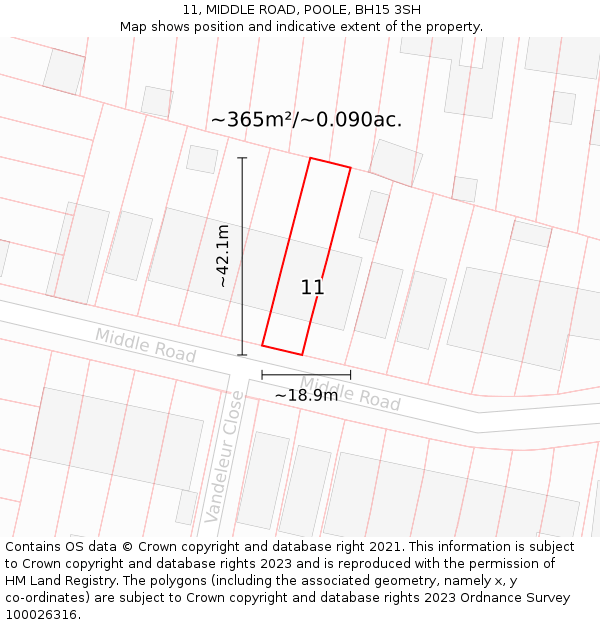 11, MIDDLE ROAD, POOLE, BH15 3SH: Plot and title map