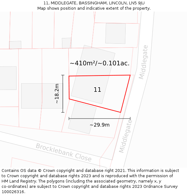 11, MIDDLEGATE, BASSINGHAM, LINCOLN, LN5 9JU: Plot and title map