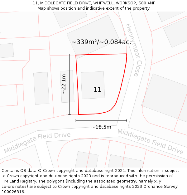 11, MIDDLEGATE FIELD DRIVE, WHITWELL, WORKSOP, S80 4NF: Plot and title map