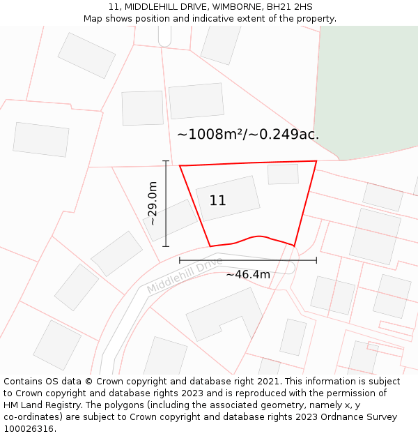 11, MIDDLEHILL DRIVE, WIMBORNE, BH21 2HS: Plot and title map