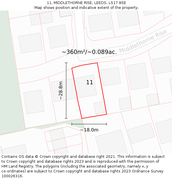 11, MIDDLETHORNE RISE, LEEDS, LS17 8SE: Plot and title map