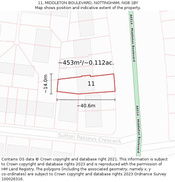 11, MIDDLETON BOULEVARD, NOTTINGHAM, NG8 1BY: Plot and title map