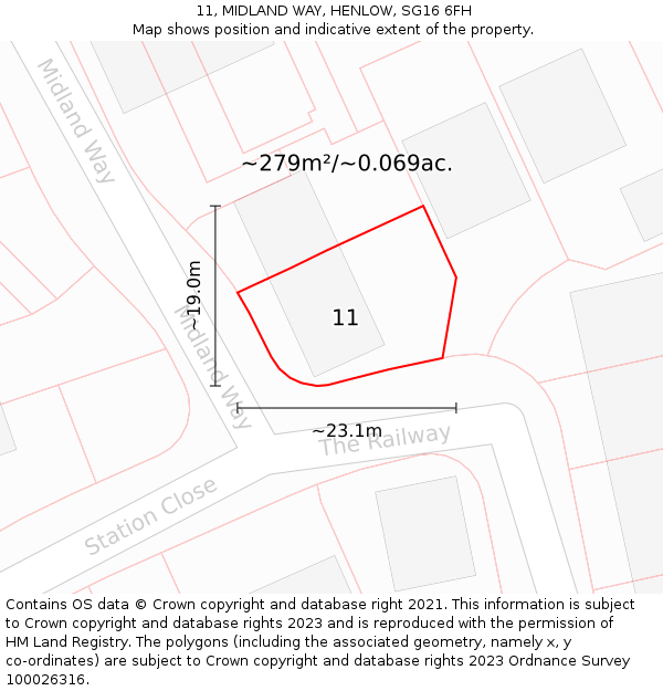 11, MIDLAND WAY, HENLOW, SG16 6FH: Plot and title map
